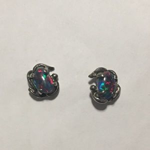Australian Black Opal Sterling Earrings